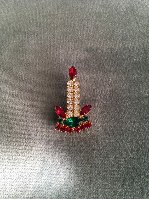 Christmas Brooch candle in brilliant red, green an