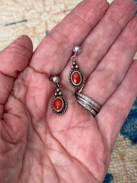 A pair of  sterling silver  natural red coral earr