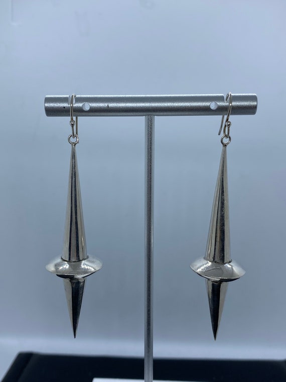 Norwegian sterling silver modernist drop earrings… - image 2