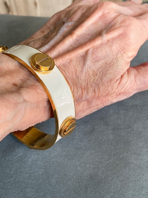Faux gold and white enamel bangle bracelet
