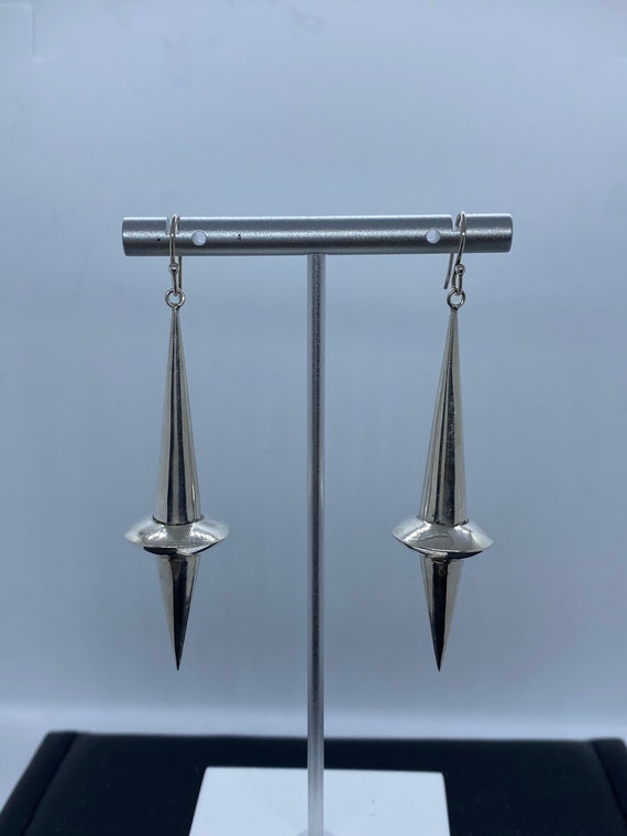 Norwegian sterling silver modernist drop earrings… - image 1