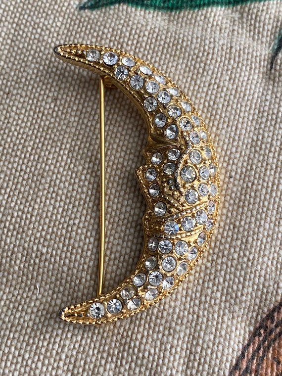 Rhinestone Man in the Moon Brooch