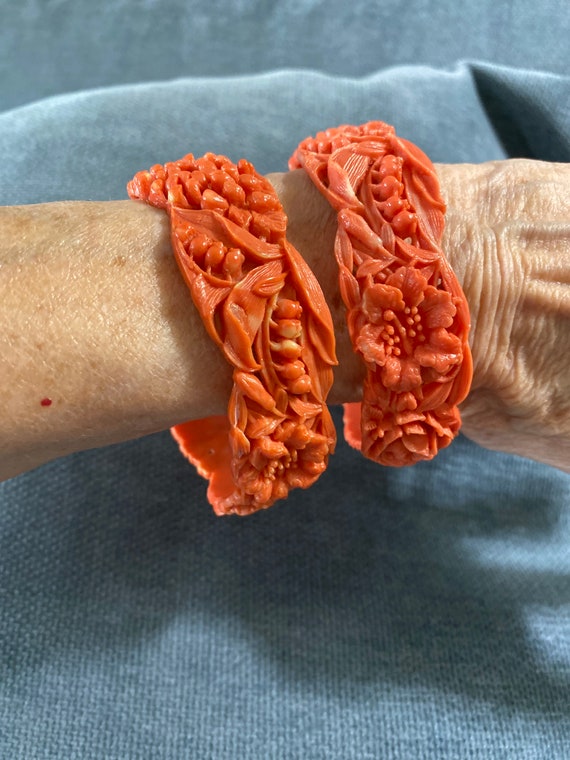 Pair Celluloid 1930’s carved bangle bracelets.
