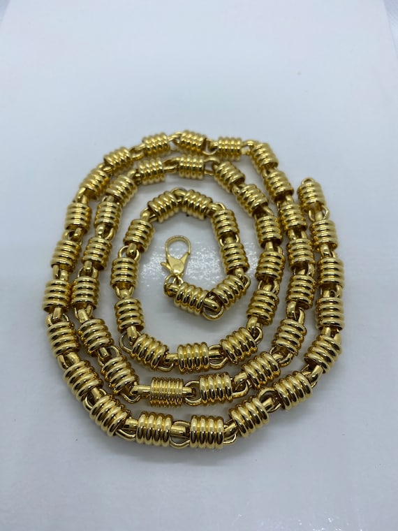 Vintage costume large barrel link chain faux gold… - image 1