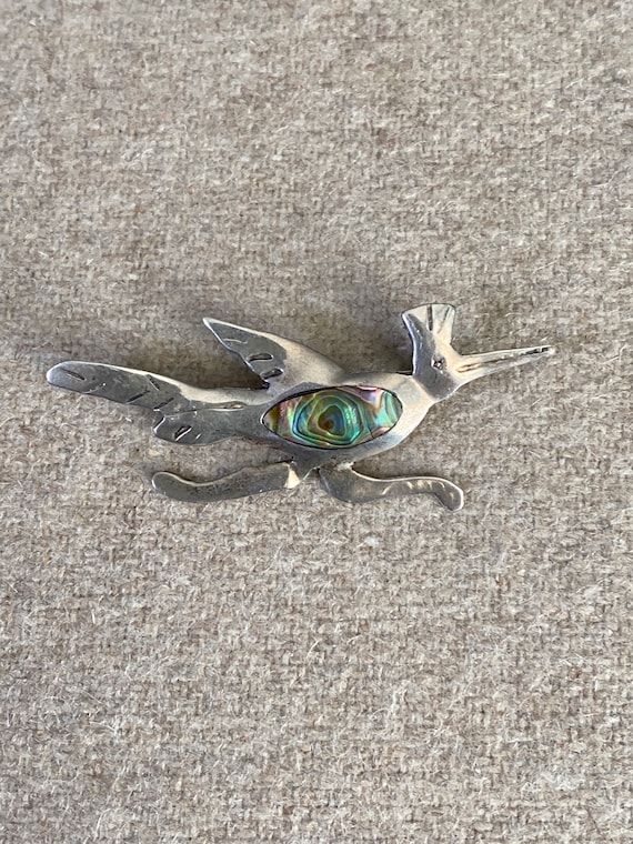 Sterling roadrunner abalone pin