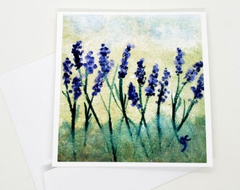 Floral gift card all occasion, 5 x 5 frameable greeting card from original watercolor art,lavender flowers calming gift, garden nature lover