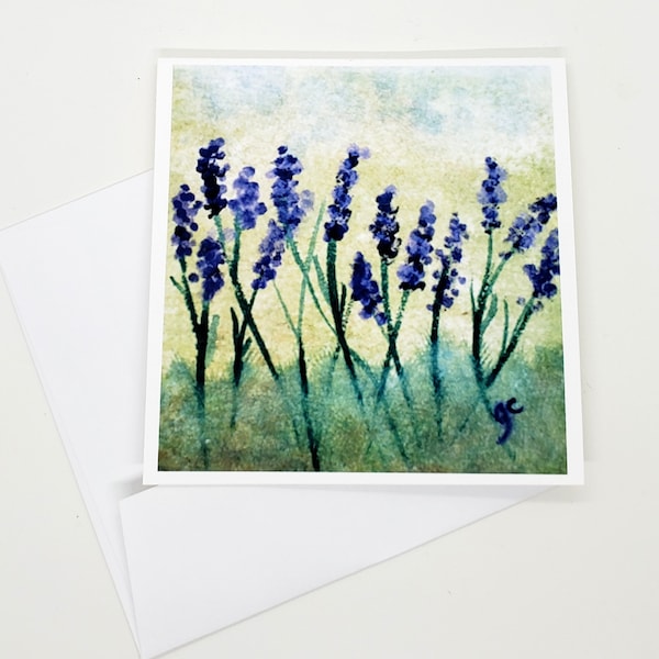 Floral gift card all occasion, 5 x 5 frameable greeting card from original watercolor art,lavender flowers calming gift, garden nature lover
