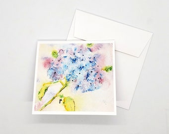 Hydrangea Floral gift card all occasion, 5 x 5 frameable greeting card from original watercolor art, calming gift, garden nature lover