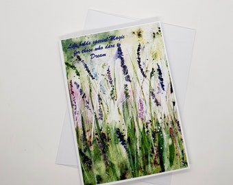 Lavender floral greeting card, printed from original watercolour art "A Summer's Dream" watercolour art card, 5 x 7" Summer, frameable art