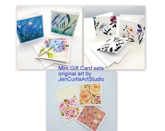 Floral art mini gift cards, sets of 3 from original art, lavender, wildflowers, daisies, roses, tiny flowers, gardener gift, 3 x 3 inch