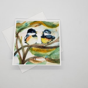 Carte-cadeau de mésanges à capuchon noir pour toutes les occasions, carte de voeux à encadrer 5 x 5 de l'art moderne de l'aquarelle, idée cadeau pour les amoureux des oiseaux et de la nature
