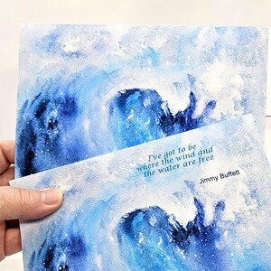 Carte de voeux de beaux-arts de paysage océanique de vague d'art aquarelle original, « évanescent », citation facultative 5 x 7 », peinture de paysage marin, bleus, verts