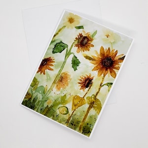 Collecte de fonds pour l'Ukraine, carte de voeux d'art aquarelle tournesol, impression à partir d'une aquarelle originale, don de 50 % des bénéfices, 5 x 7 pouces