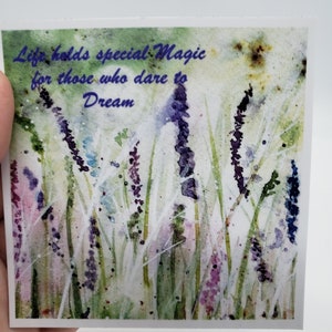 Fine Art fridge magnets, choose from 2 designs, 3 x 3, photographic prints of watercolor fine art, Wildflowers or Lavender with quote Lavender Magnet