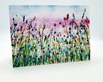 Wildflower Garden Greeting Card for Spring, Easter, Mothers day or Birthday, spring colorful flowers loosely painted, 5 x 7 "