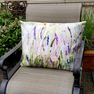 Lavender floral Fine Art Pillow Cover (for one), english garden style in greens, lavenders, Magenta, blues, Velveteen fabric, size 26 x 20"