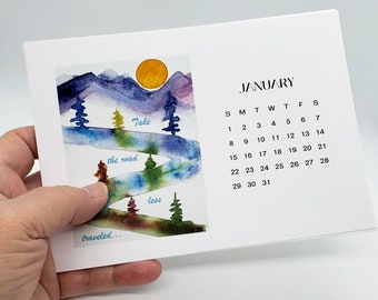 2023 desk top calendar, printed from original watercolor paintings of nature by Jen Curtis, bonus frameable print, 5 x 7" donation to UNISEF
