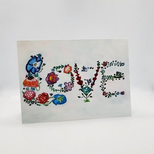 Carte de mariage florale, d'art original à l'aquarelle, orthographe de fleurs « LOVE », 5 x 7" romantique pour anniversaire, mariage, douche, Saint-Valentin
