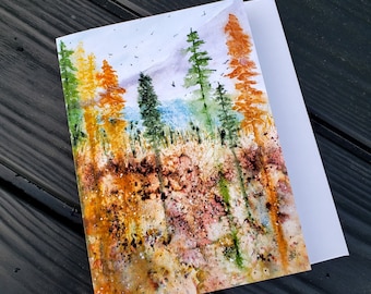 Autumn trees Fine Art greeting card from a watercolour original, Gorgeous Fall trees, frameable colorful thanksgiving card,  5 x 7 inch