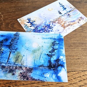 Cartes postales d'art, 2 modèles, faites à partir d'impressions d'art aquarelle originale de paysage et de paysage marin, sérénade et sonate au clair de lune, 4 x 6 po