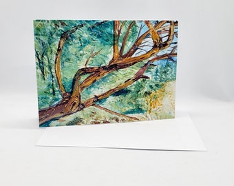 Arbutus tree at Rathtrevor Beach, Parksville, BC watercolour art card, printed from original watercolor painting,  5 x 7 " white envelope