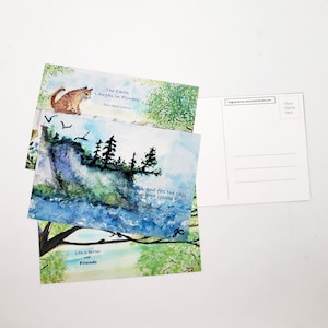 Cartes postales ou cartes de voeux inspirantes d'art aquarelle nature, 3 modèles avec citation, impression d'une peinture à l'aquarelle originale, 4 x 6 ou 5 x 7 po