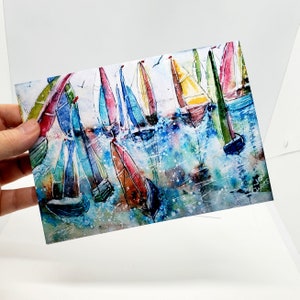 Carte d'art à encadrer Sailing Regatta et marque-page, course de voiliers colorée, art de paysage marin à partir d'une aquarelle originale « The Regatta » cadeau de marin