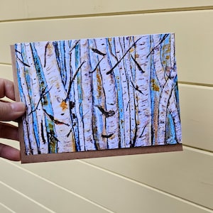 Carte de voeux de forêt de bouleaux blancs à partir d'illustrations originales d'aquarelle, parfaite pour toute occasion, à personnaliser avec votre propre message, 5 x 7"