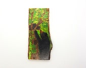 Black Bear Mom and cub wall hanging (Art only) Woodburned on live edge Birch, Baby black bear climbing a tree with Mom coming to the rescue!