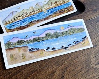 Fine art bookmark,  2 seascape designs, original watercolor mini paintings, handpainted miniart- not a print, westcoast nature lover gift