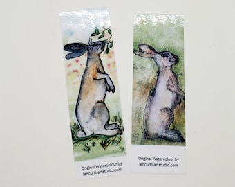 Easter Bunny Rabbit Watercolor art bookmarks  1 or a set of 2, laminated prints of original art, choose from large or small, book lover gift