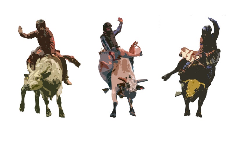 3 pack Bull Riding Stickers Art & Collectibles Digital Prints etna.com.pe