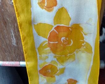 Daffodils hand painted silk scarf