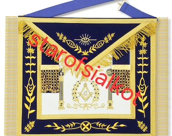 Fartuch masoński dawnego mistrza: sztuczna skóra, złoty haft, 14 x 16 cali (USA)