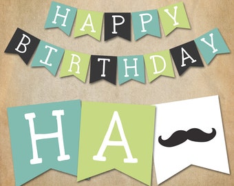 Mustache Bash Birthday Banner - Little Man Bunting - Happy Birthday Banner - Mustache Banner - Birthday