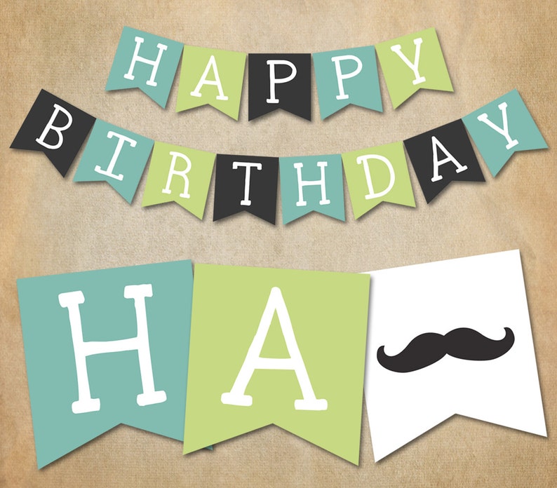 mustache bash birthday banner little man bunting happy etsy