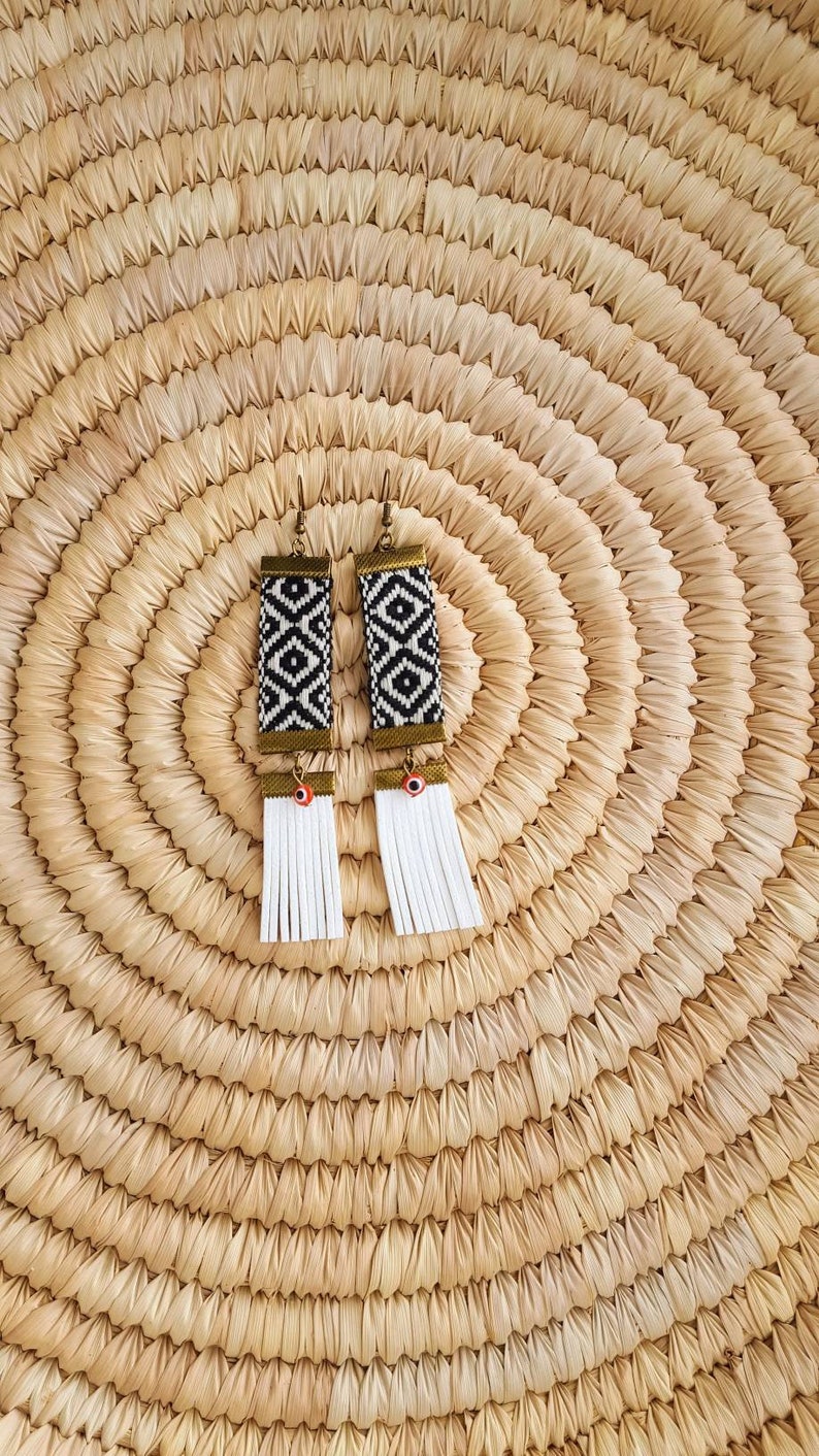 Boho Fringe Earrings,africa Style Earrings,black and White Party