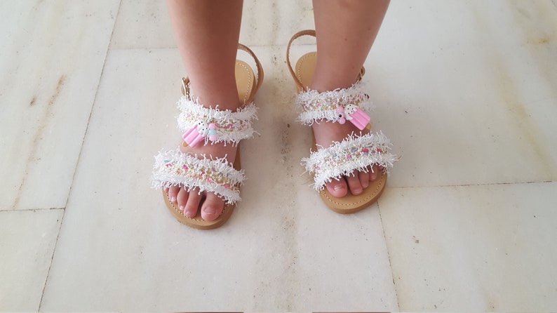Girls Boho Sandals Mother Daughter Girls White Sandals Greek Leather Sandals Hippie Baby Sandals.