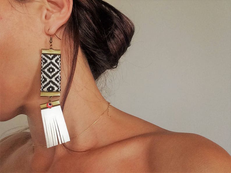 Boho Fringe Earrings,africa Style Earrings,black and White Party