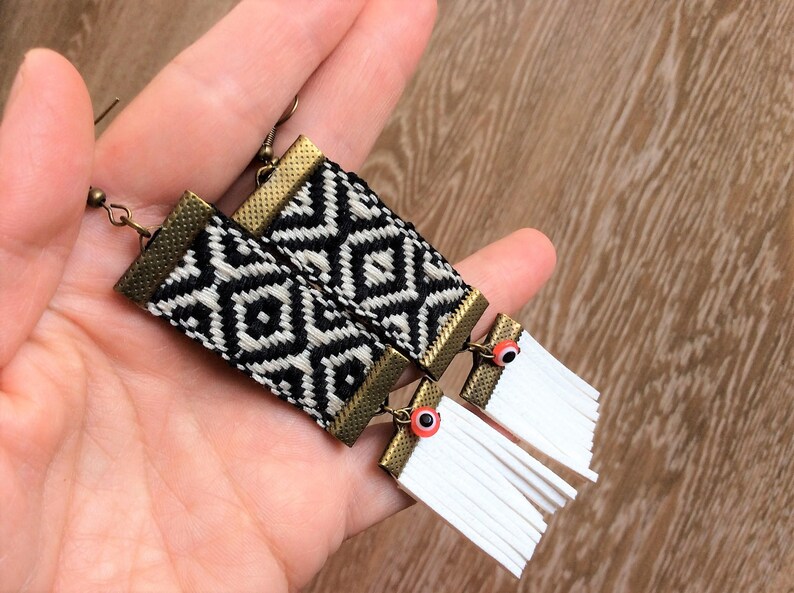Boho Fringe Earrings,africa Style Earrings,black and White Party
