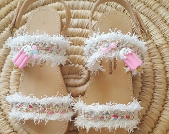 Girls White Sandals, Greek Leather Sandals, Wedding Sandals for Girls.