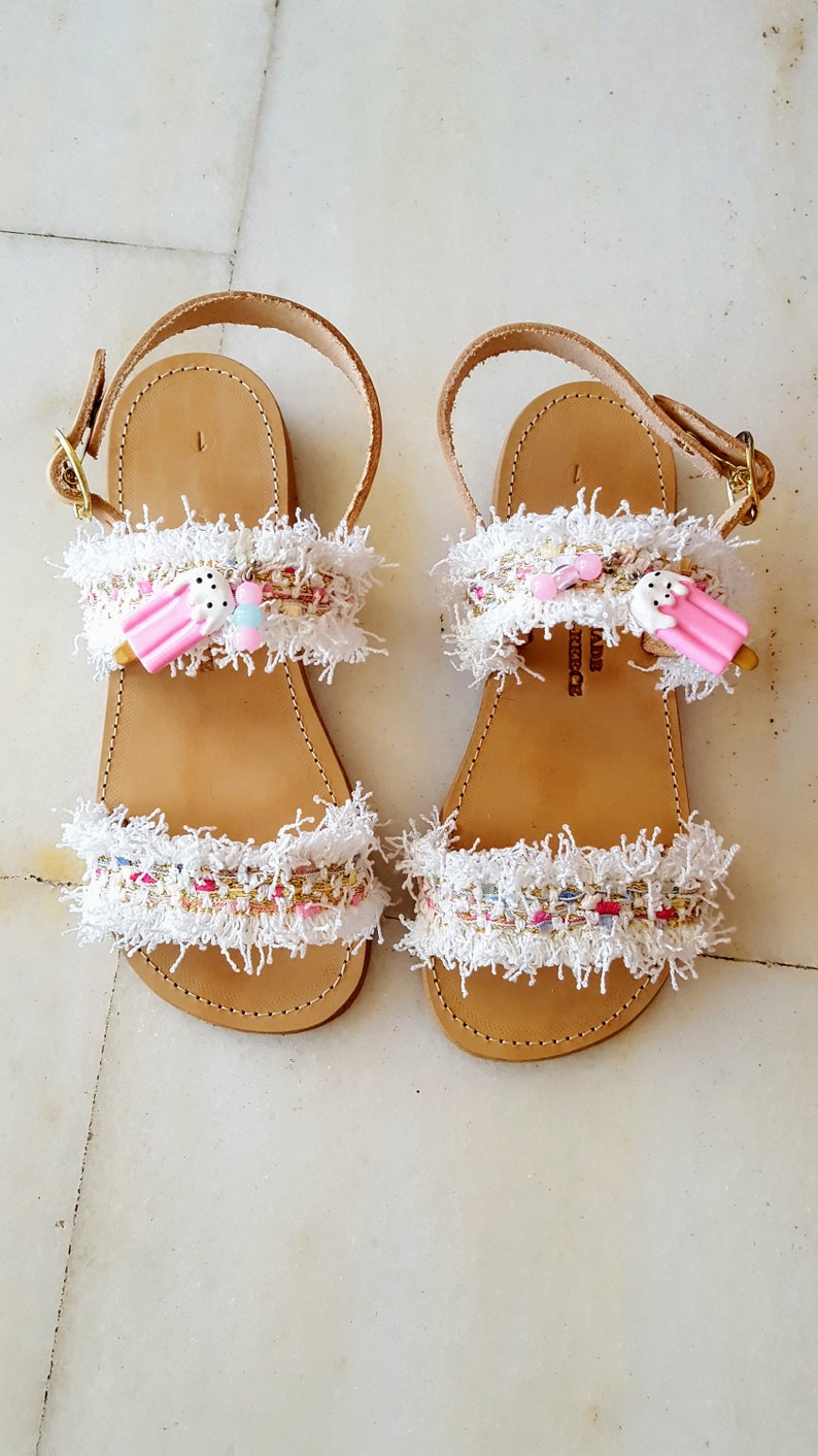 Girls Boho Sandals Mother Daughter Girls White Sandals Greek Leather Sandals Hippie Baby Sandals.