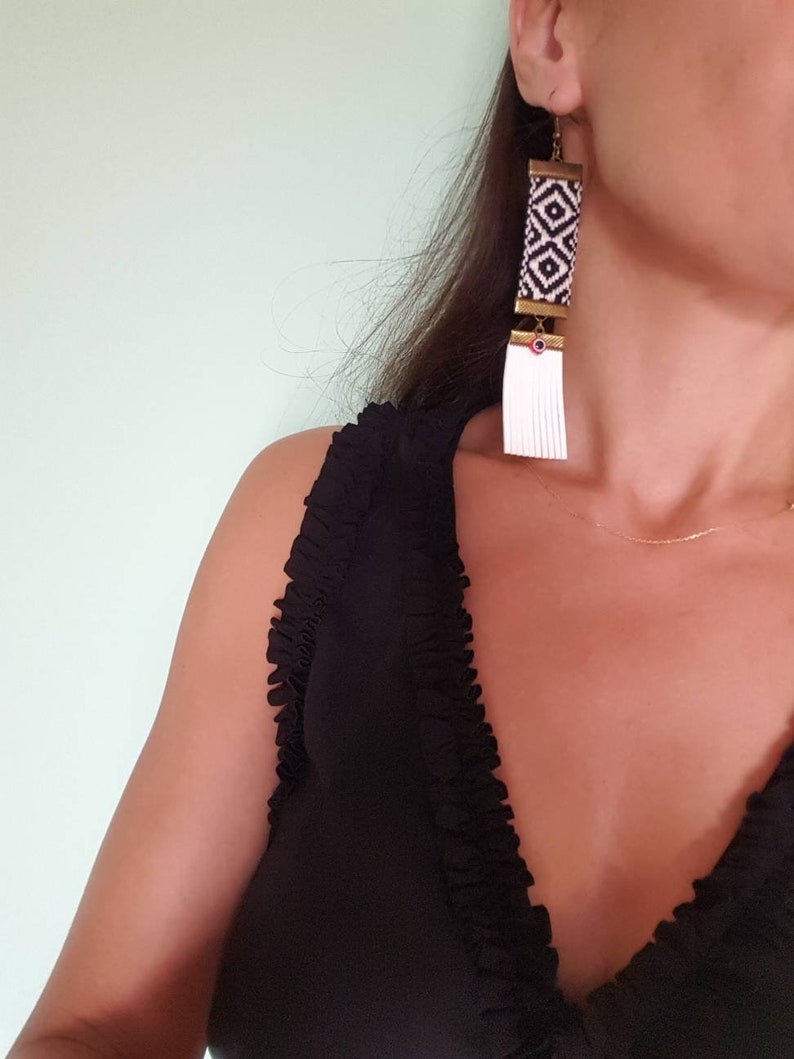 Boho Fringe Earrings,africa Style Earrings,black and White Party