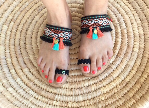 Sandalias Boho Sandalias de cuero griego Sandalias hippies | Etsy México