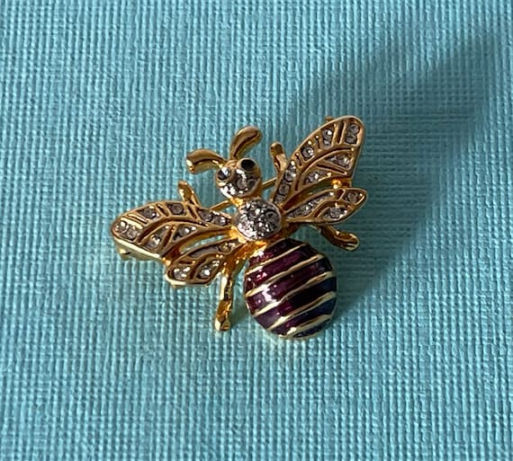 Vintage bee brooch, rhinestone bee pin, bee jewel… - image 3