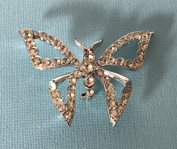 Vintage rhinestone butterfly pin, butterfly brooc… - image 7