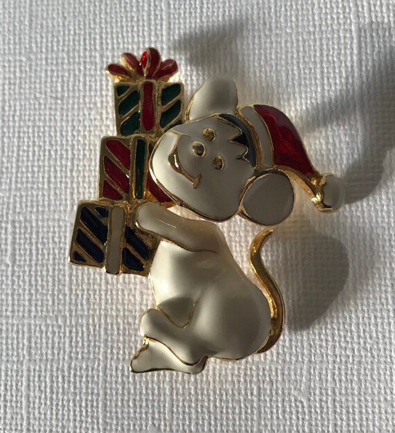 Vintage Christmas mouse pin, trembler pin, Christ… - image 4