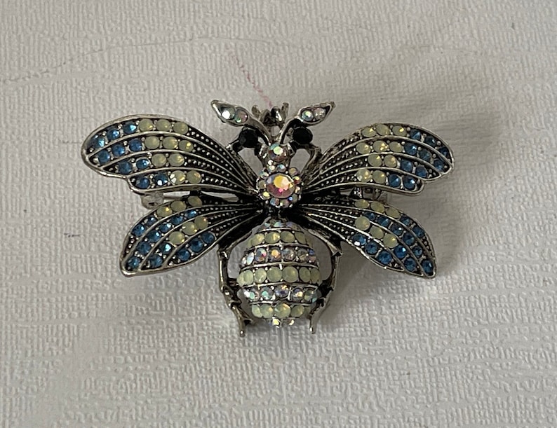 Rhinestone Bumble Bee Brooch, Bee Jewelry, Bee Pin, Blue Bumble Bee ...