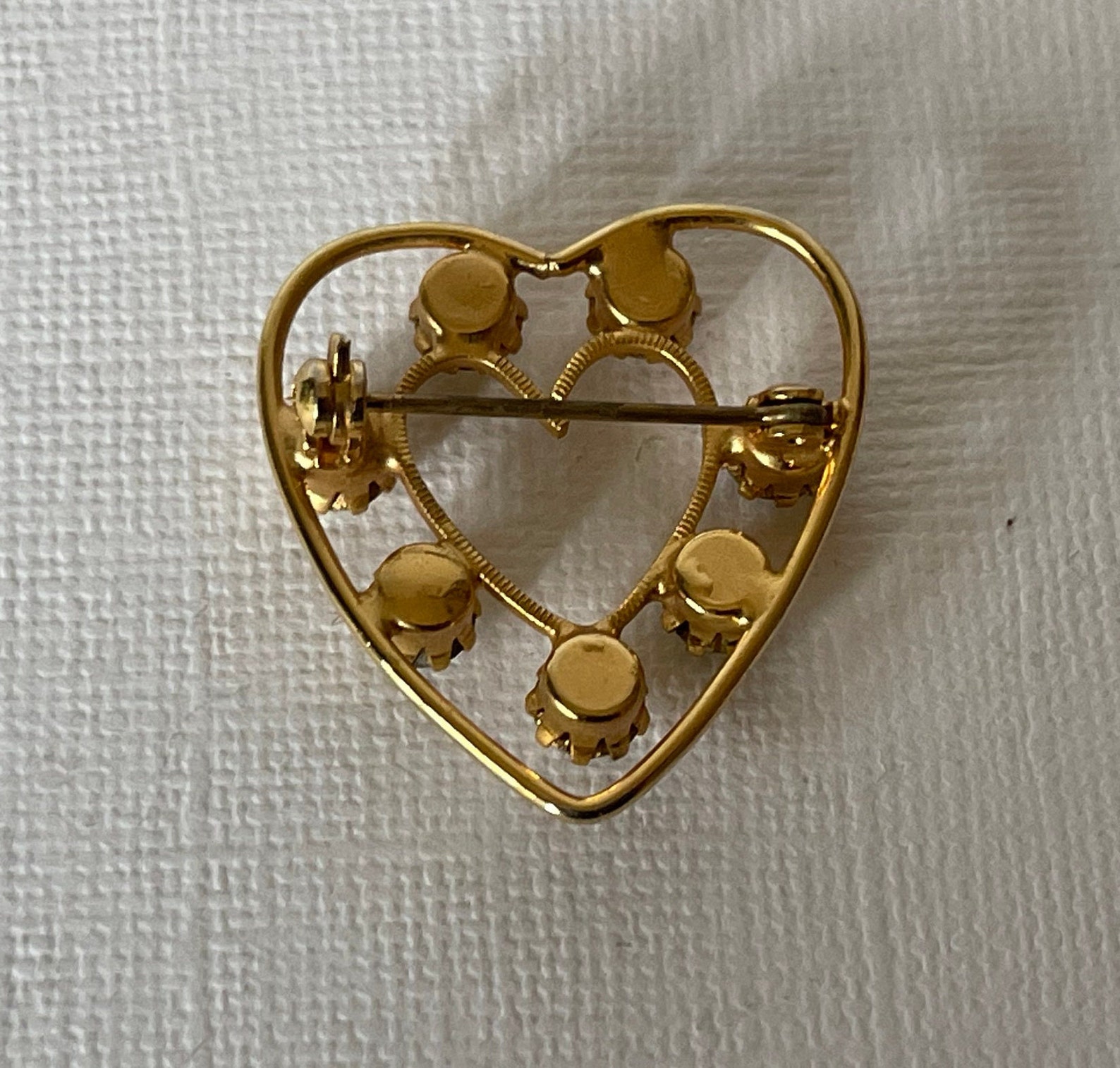 Vintage Rhinestone Heart Pin Heart Brooch Gold Heart Pin Etsy