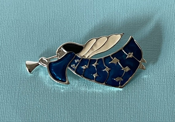 Vintage angel brooch, blue angel pin, Christmas a… - image 6